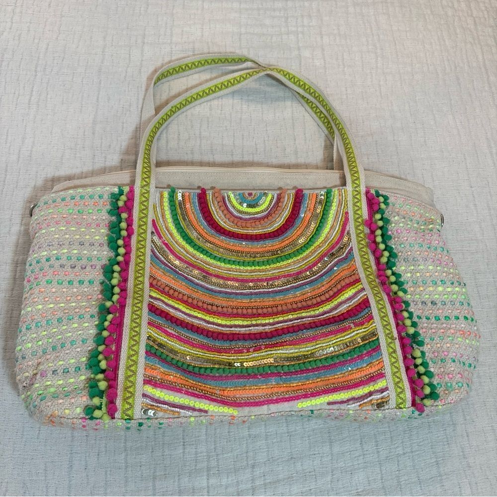 AMERICA & BEYOND HandโBeaded Tote Bag Shoulder Crossbody Straps Sequins Flaws